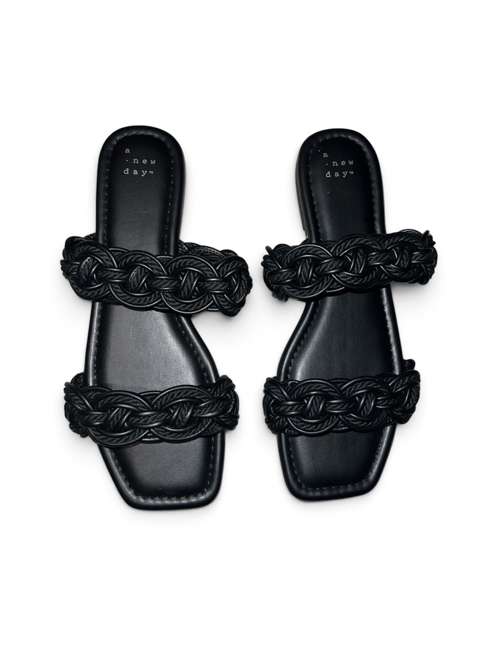 A New Day Black Braided Double Strap Slide Sandals Size 9